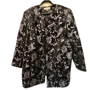 Tahari Arthur S. Levine Women's Black Open Front Jacket With Floral Pattern 22W